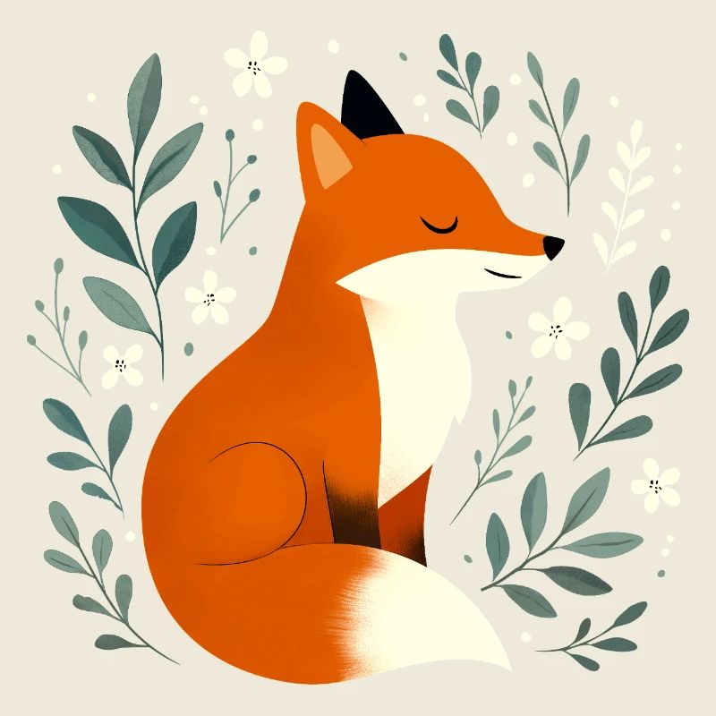 Renard avec des fleurs