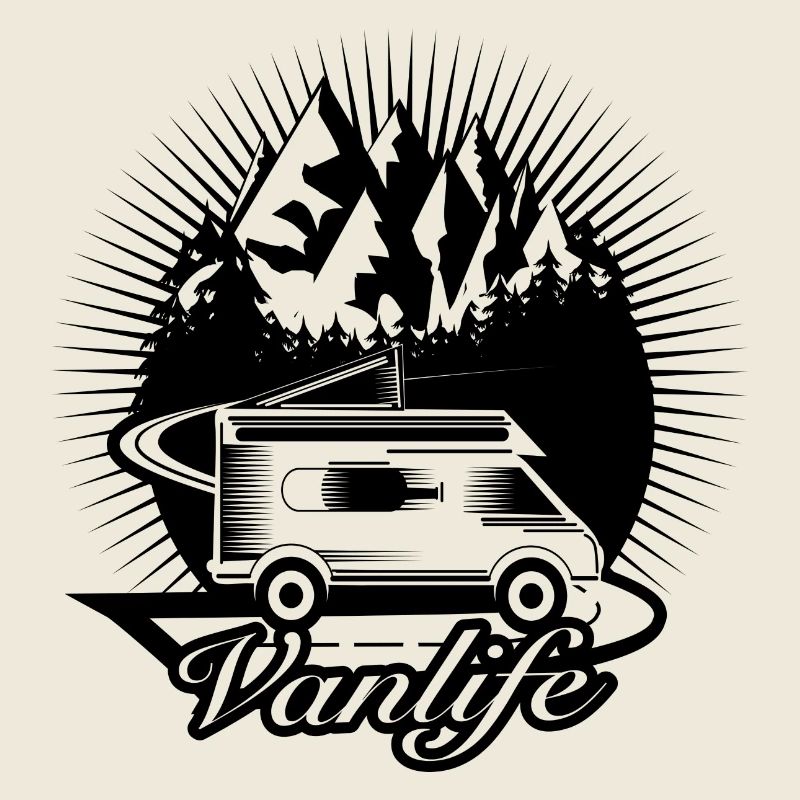 Campers on the road with Van Life typography
