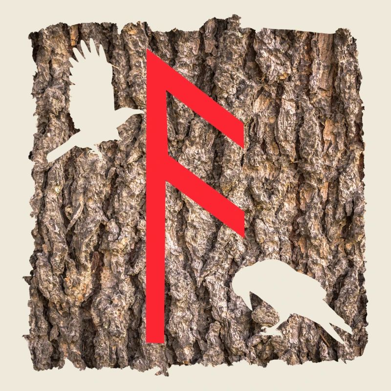 Rune Ansuz avec les corbeaux d’Odin