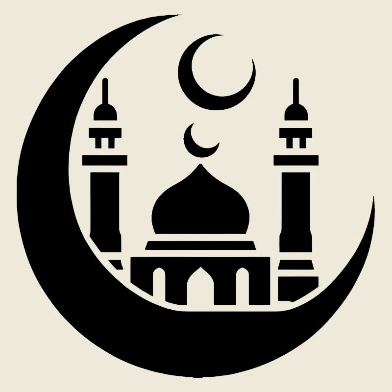 Mosque Silhouette with Crescent Moon: Islamic Art