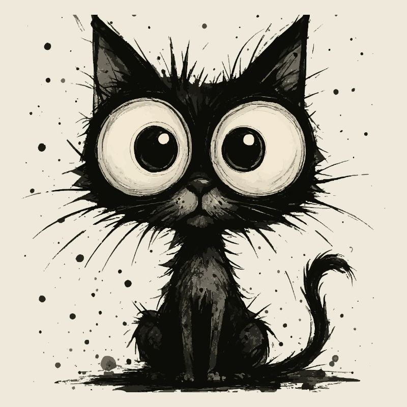 Lustige schwarze Katze mit großen Augen – splash