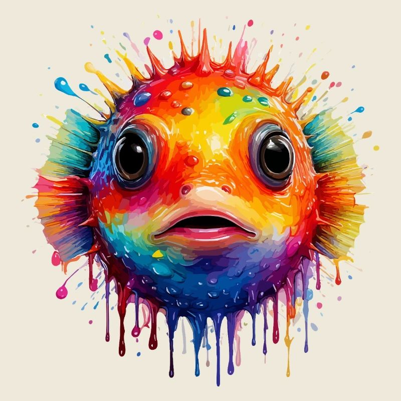 Color Explosion Puffer Fish Art Print
