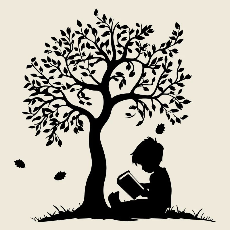 Kind liest unter Baum