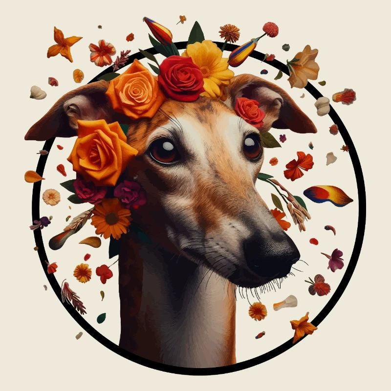 Galgo with flower wreath