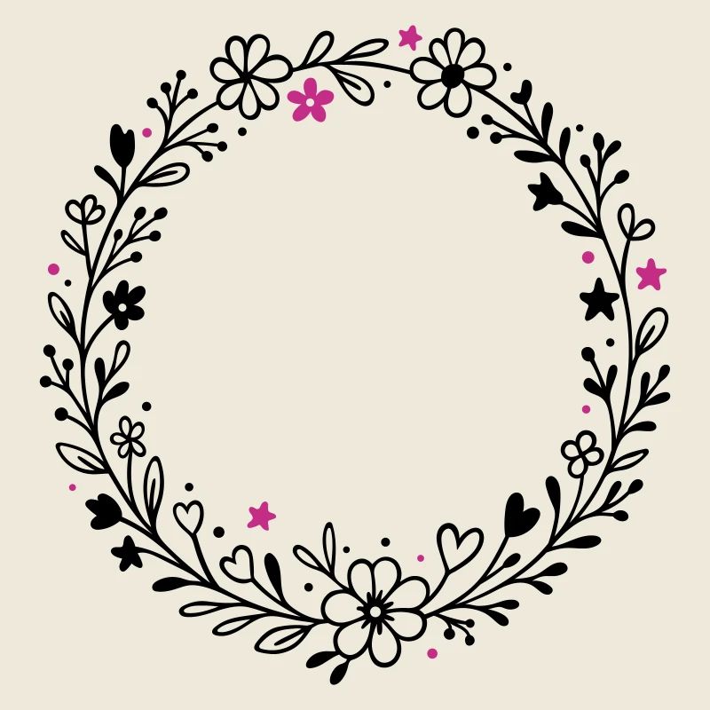 Couronne florale avec des fleurs et des étoiles