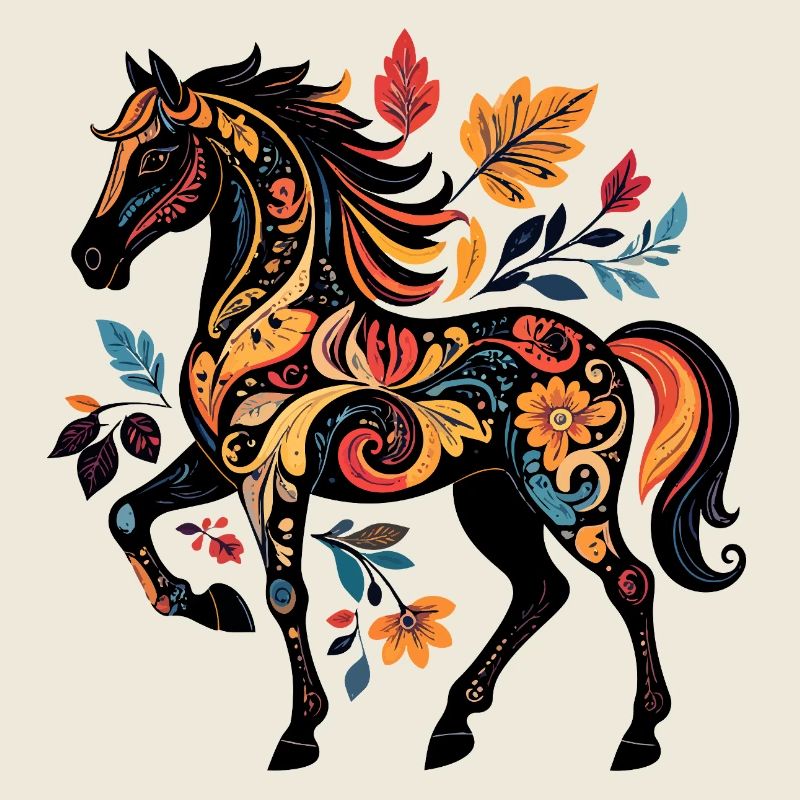 Ornamentpferd mit Blättermustern