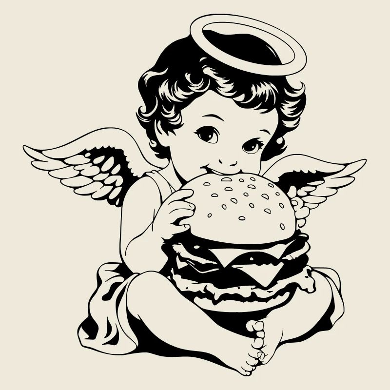 Burger Engel – Cherub eats hamburger vintage
