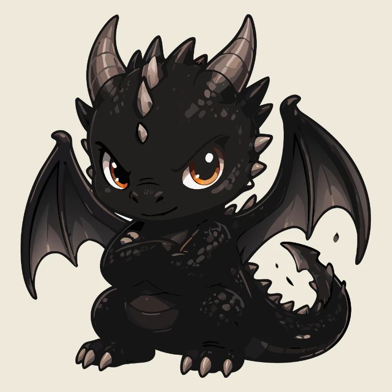 Schwarzer Drachen-Chibi mit Flügeln