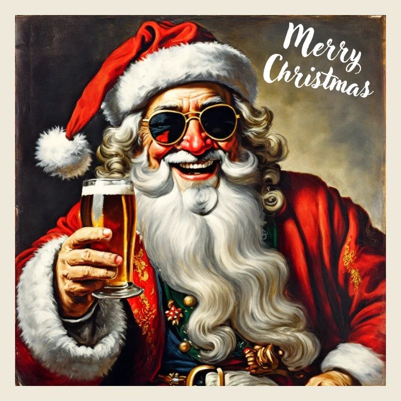 Weihnachtsmann mit Sonnenbrille und Bierglas