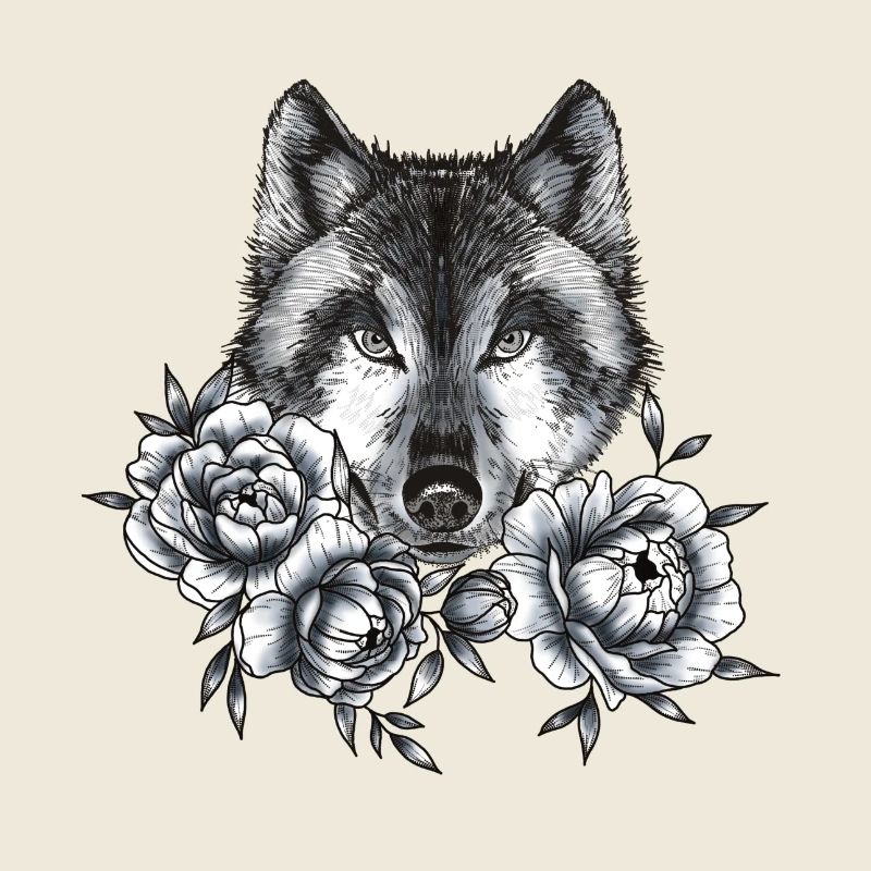 Wolf and Peonies