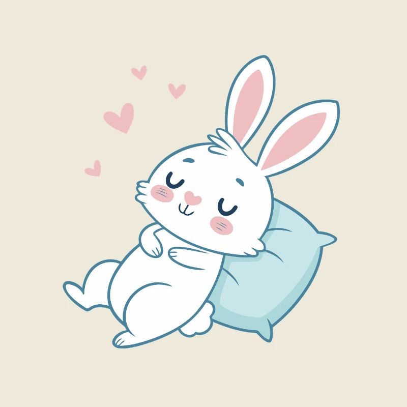 Lapin rêveur sur coussin pastel