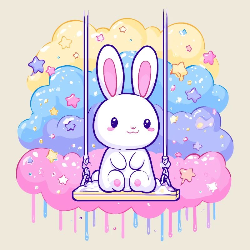 Cuddly bunny on cloud swing