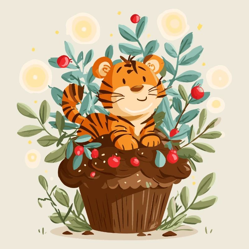 Tigre câlin dans un panier de fleurs