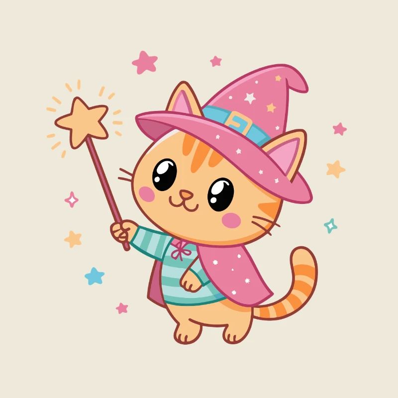Chat Sorcier Étoilé Magicien