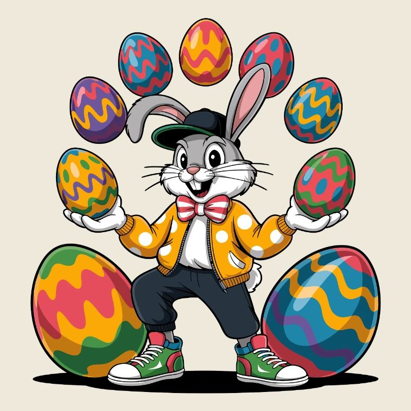 Easter bunny with colorful eggs