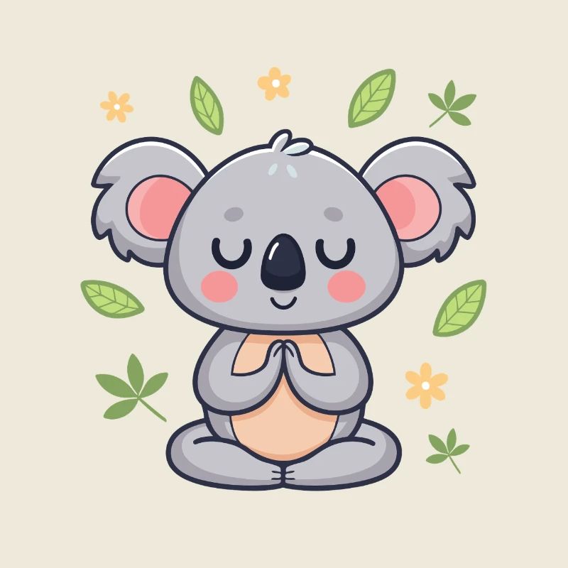 Koala zen feuilles et fleurs