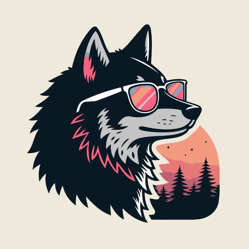 Schicker Wolf in der Sonne und Brille