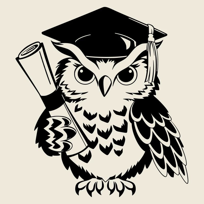 Clever owl with a doctor's hat and diploma