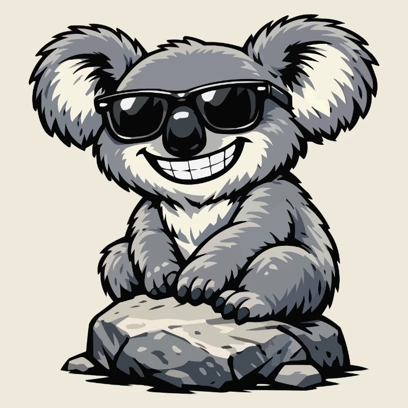 Un koala cool sur pierre avec des lunettes de soleil