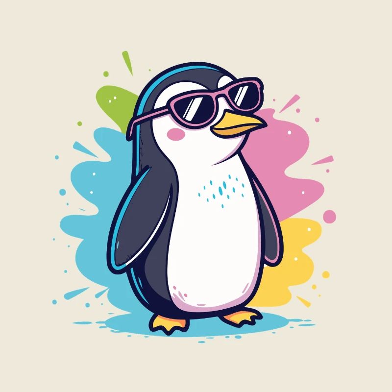 Pingouin cool pop coloré avec lunettes