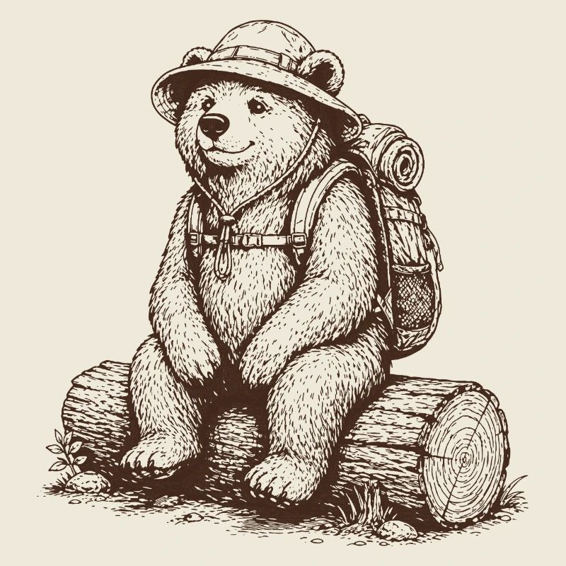 Cooler Bär mit Rucksack Wander Motiv