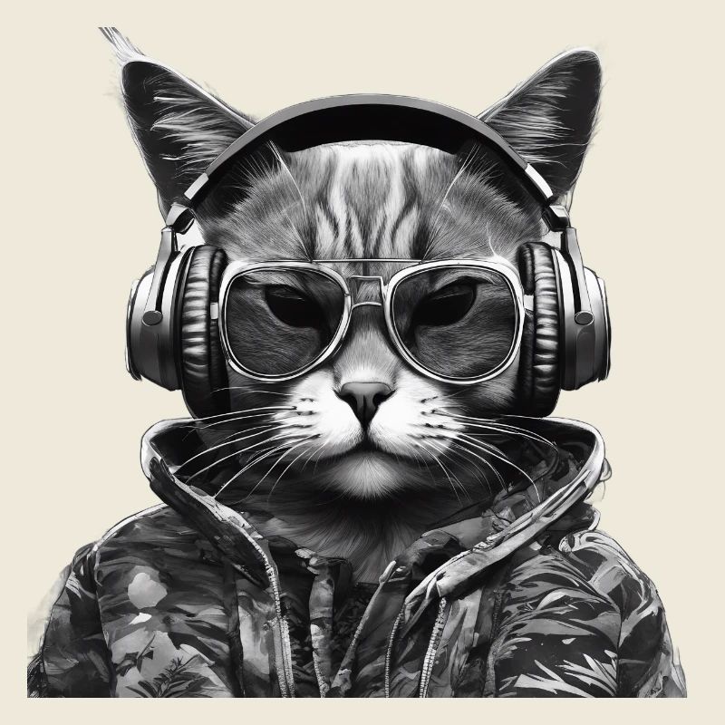Coole Katze mit Kopfhörer und Sonnenbrille