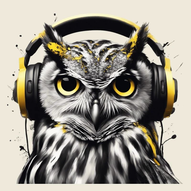Eule mit Kopfhörern im monochromen Style
