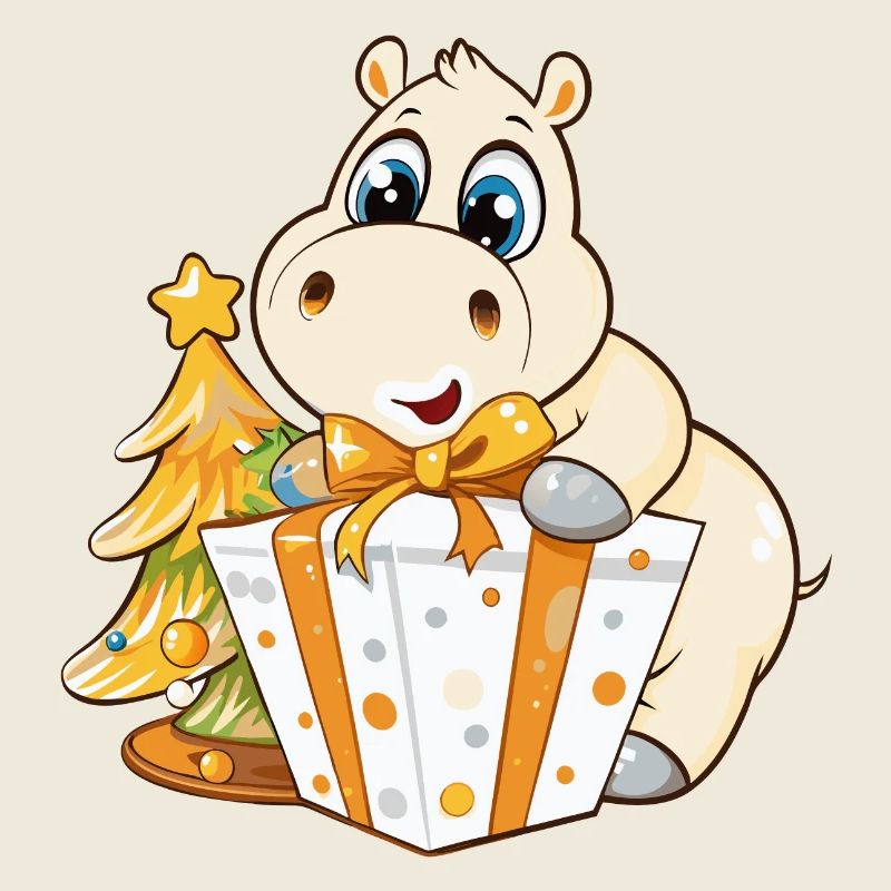 Niedliches Nilpferd packt Geschenk aus