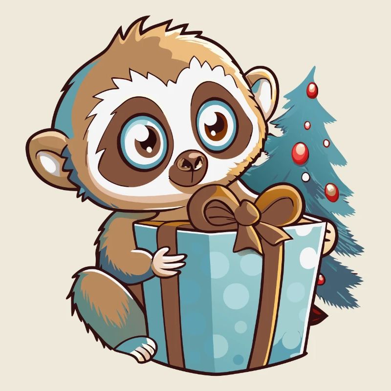 Lémurien mignon avec cadeau pour Noël