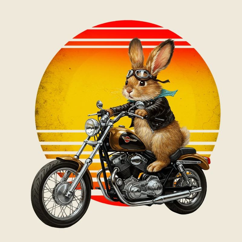 A rabbit on a Motocycle