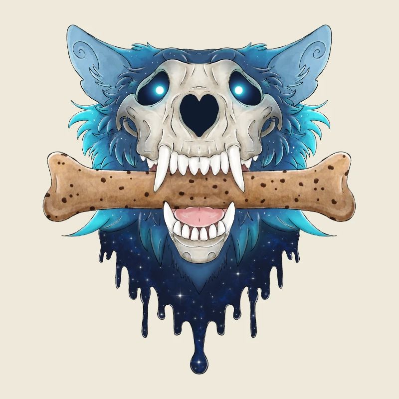 Hellhound Skull - Demonic Blue Wolf & Cookie Bone