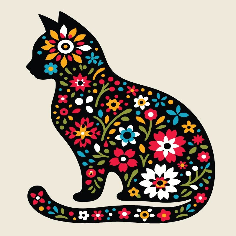 Silhouette de chat avec des fleurs