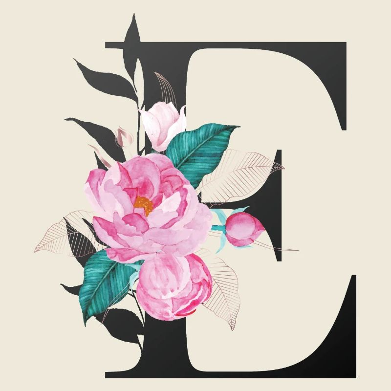 Eleganter Buchstabe 'E' mit Blumen