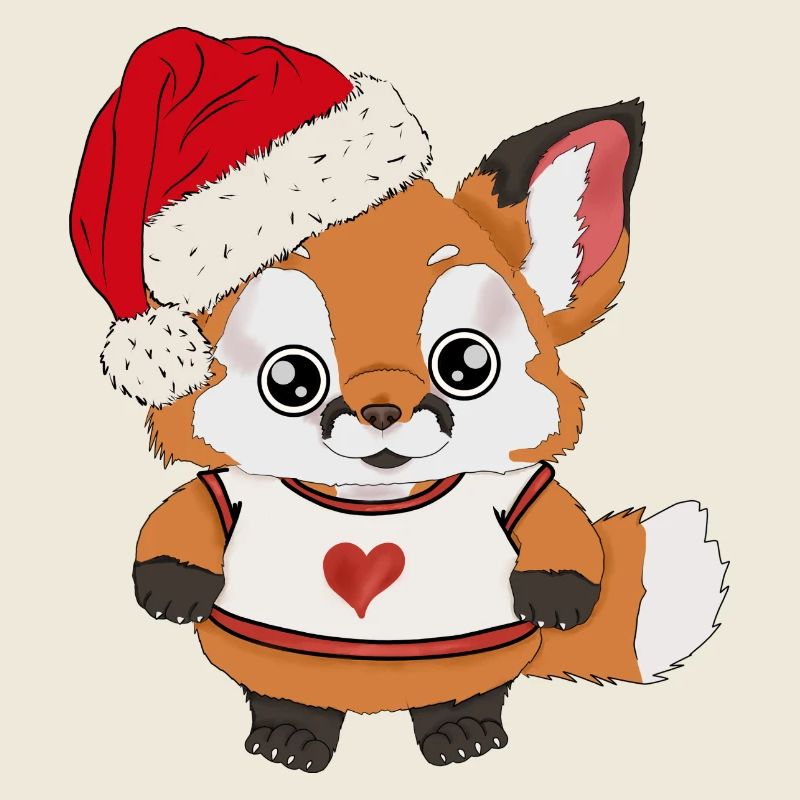 Bébé renard avec chapeau de Père Noël