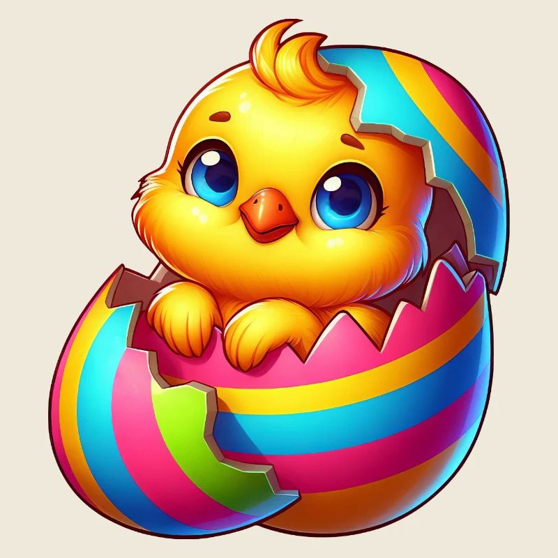 Mignon poussin dessin animé coloré éclosion d’œuf de Pâques