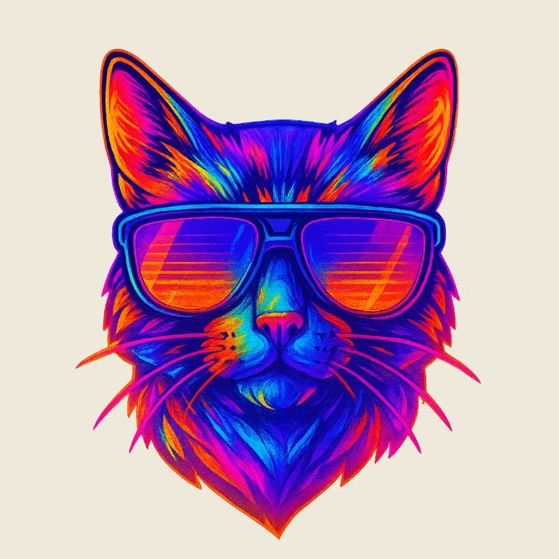 Lebendige Neonkatze mit Sonnenbrille