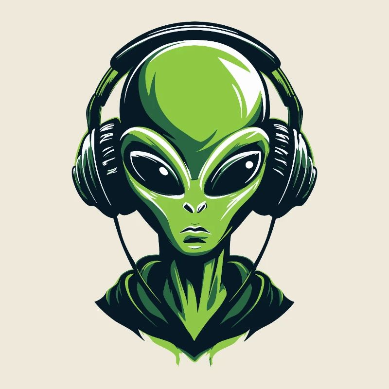 Alien avec casque – Design techno minimaliste