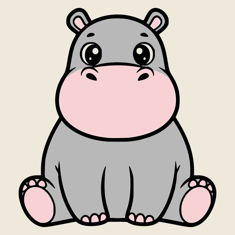 Cute Baby Hippopotamus Sitting Kawaii
