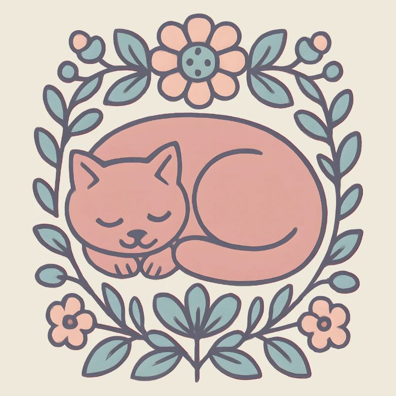 Schlafende Katze im Blumenkreis