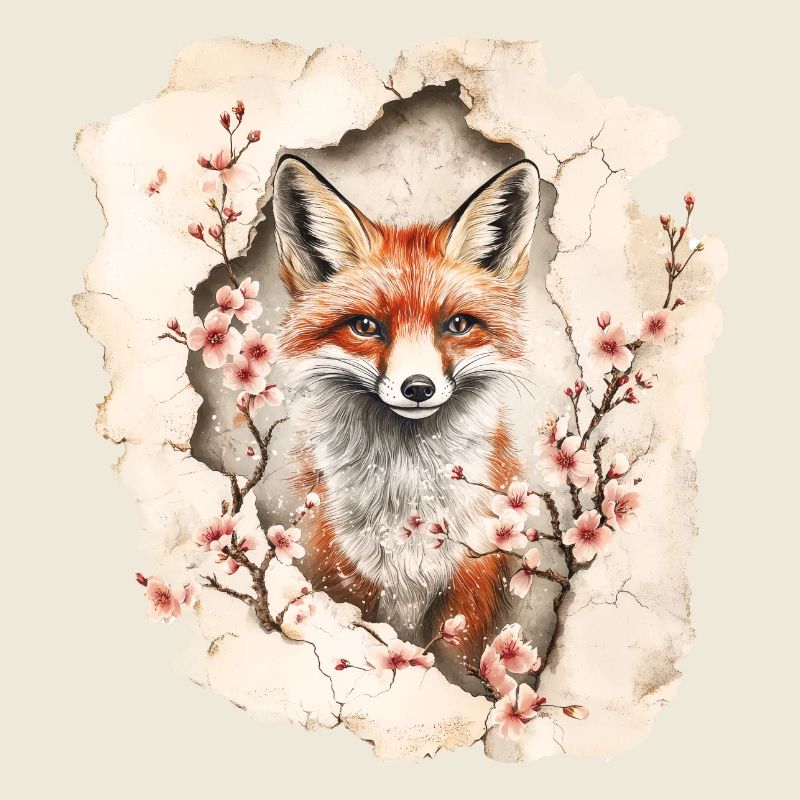 Fuchs mit Kirschblüten