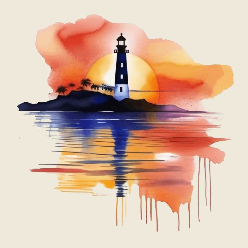 A Watercolor Lighthouse Scene