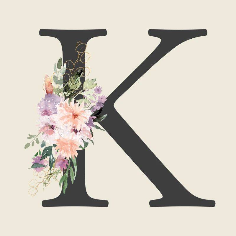 Letter K, Monogram, Floral