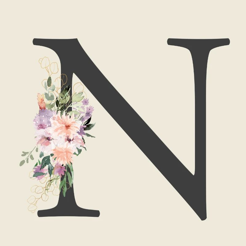 Letter N, Monogram, Flowers