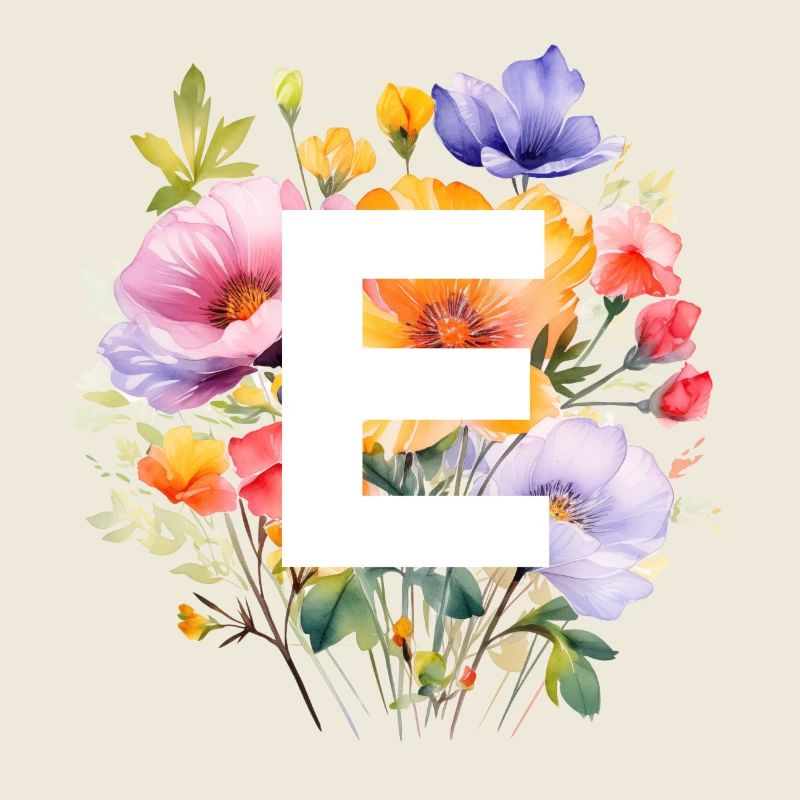 E Monogramm , bunter Blumenstrauss