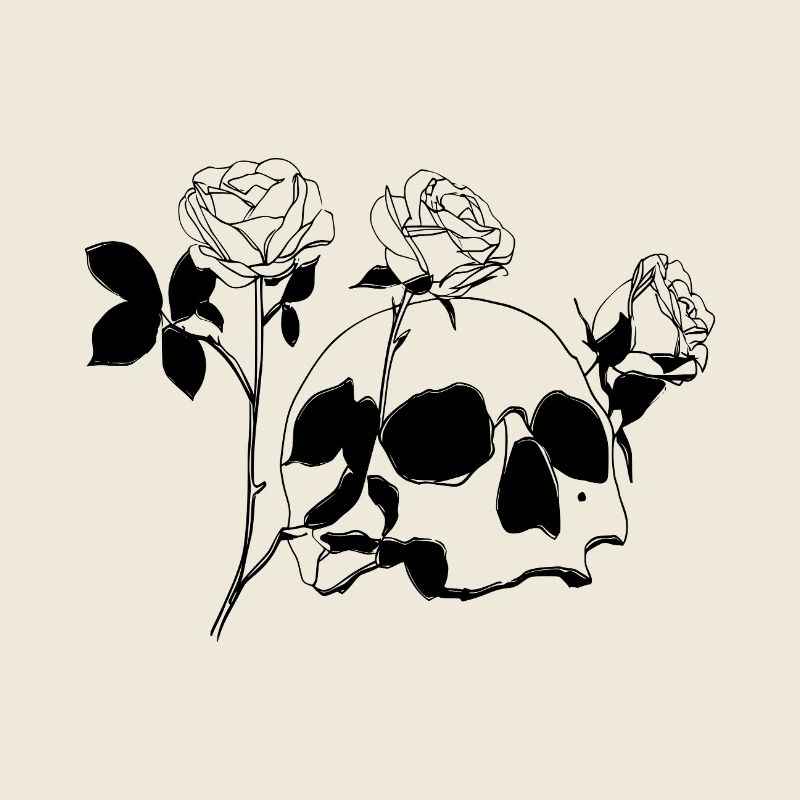 Skull and crossbones with roses