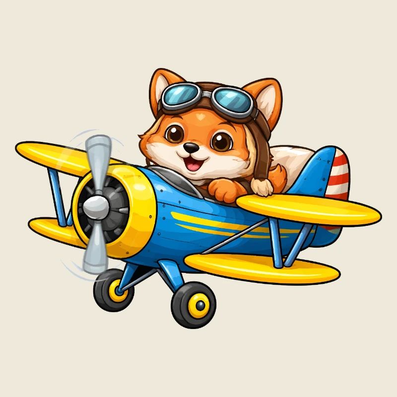 Fuchs Pilot Doppeldecker Flugzeug Cartoon  