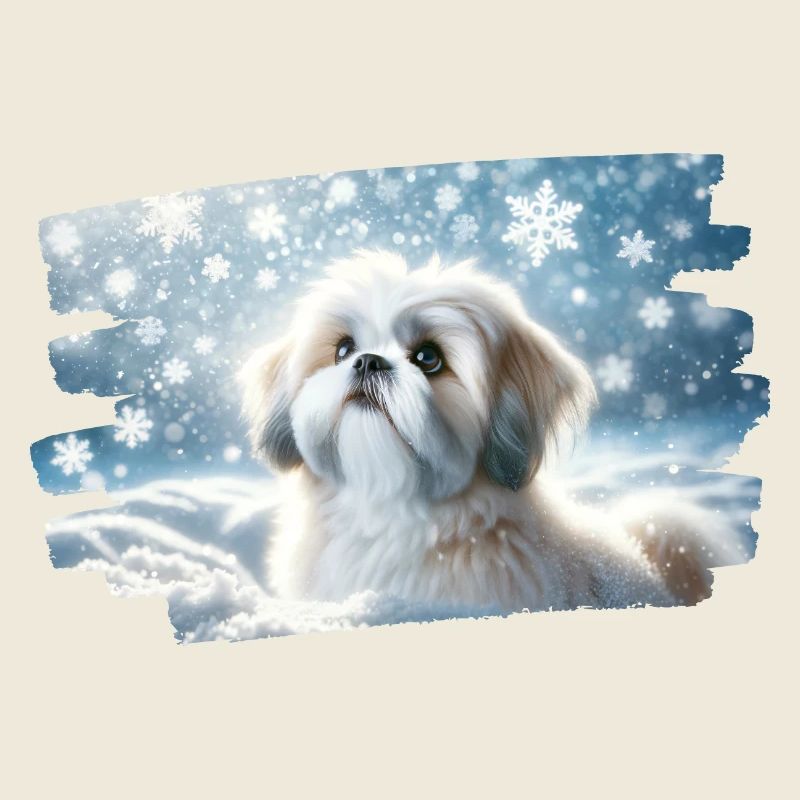 Wintertraum mit einem süßen Shih Tzu im Schnee