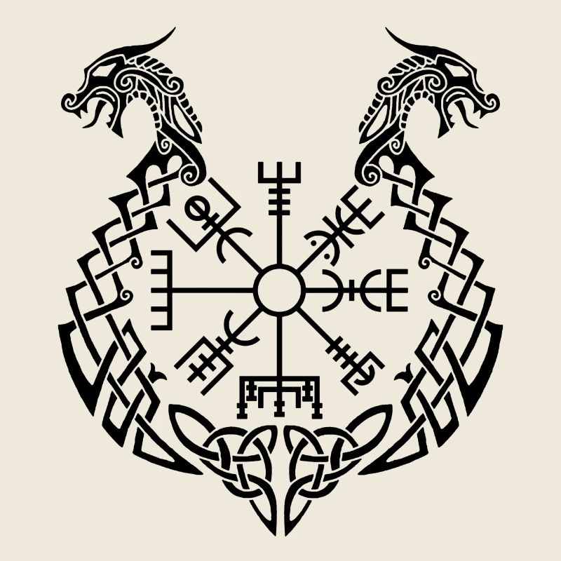 Schwarzer Drache und Wikingerkompass