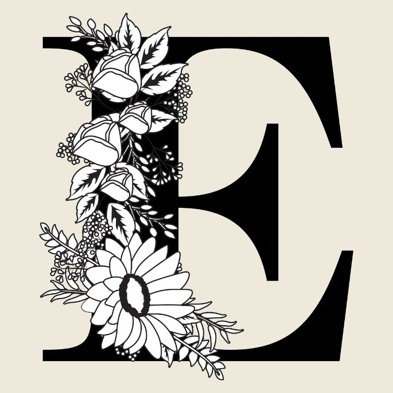 Black and white floral letter e