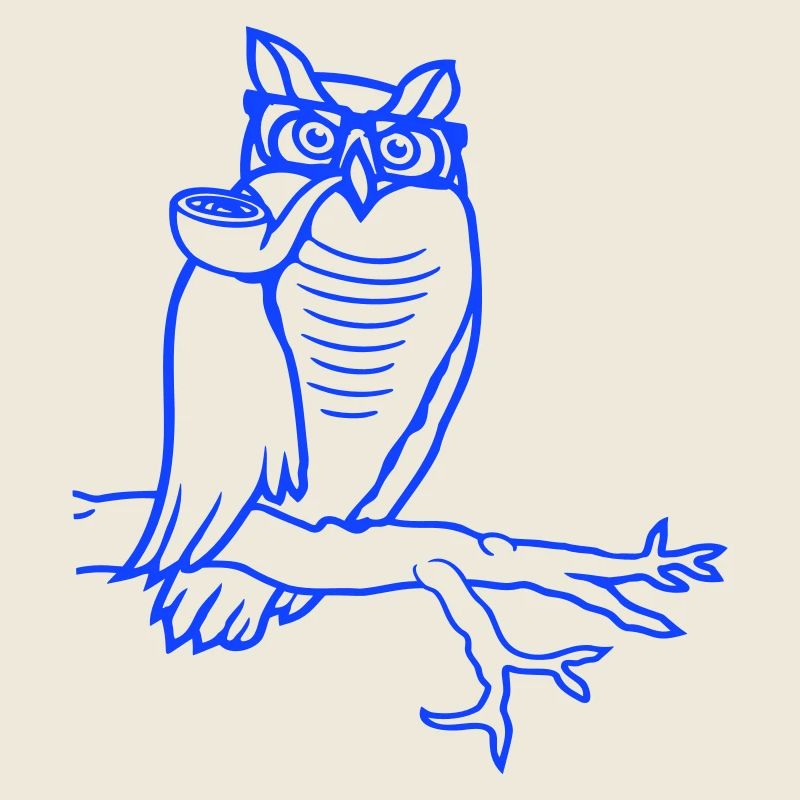 Owl Pipe Smoking Old Grandpa Eagle Owl Branch Tree Forest